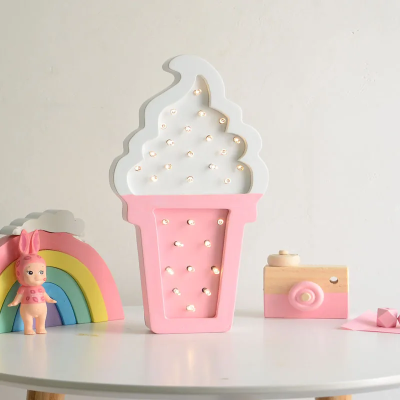Деревянный мороженое светодиодный ночник Детские Спальня Ночной светильник на