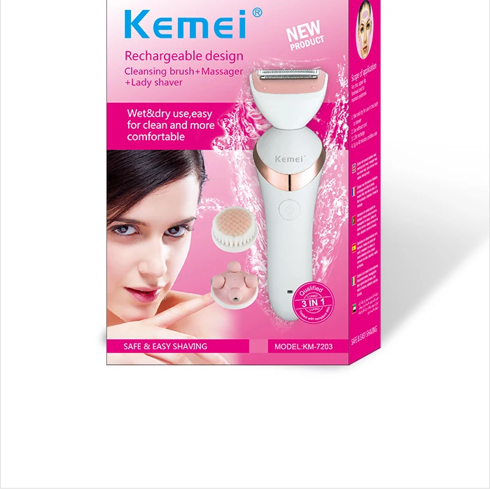 Kemei, Женская электробритва, перезаряжаемая, для леди, бритвенный станок, бикини, триммер, моющаяся бритва, электрическая бритва, щетка для лица, массажер