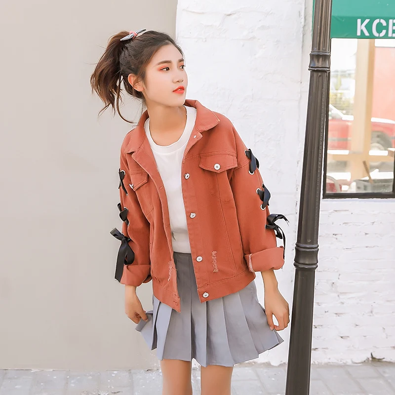 

Куртка женская свободная в ковбойском стиле, короткая Студенческая куртка с дырками, в Корейском стиле, Bf Joker, весна-осень 2018