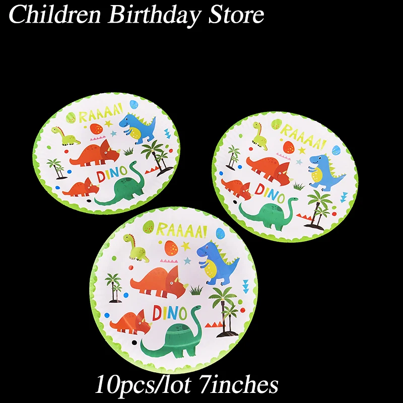 

10pcs/lot 7inches Dinosaur disposable plates Cartoon Dinosaur theme birthday party decorations Dinosaur paper plates