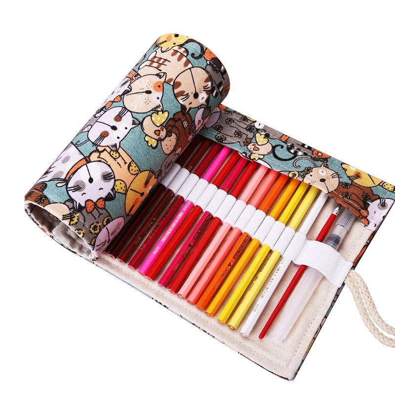 Милый школьный чехол для карандашей с мультяшным котом тканевый 36/48/72