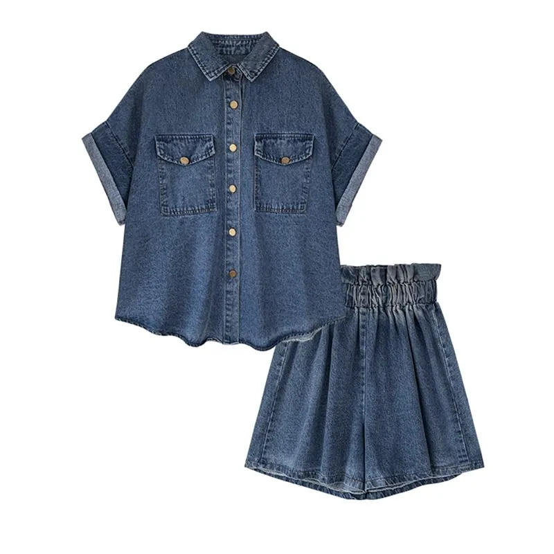 Комплект из 2 предметов женская модная джинсовая рубашка с квадратным воротником