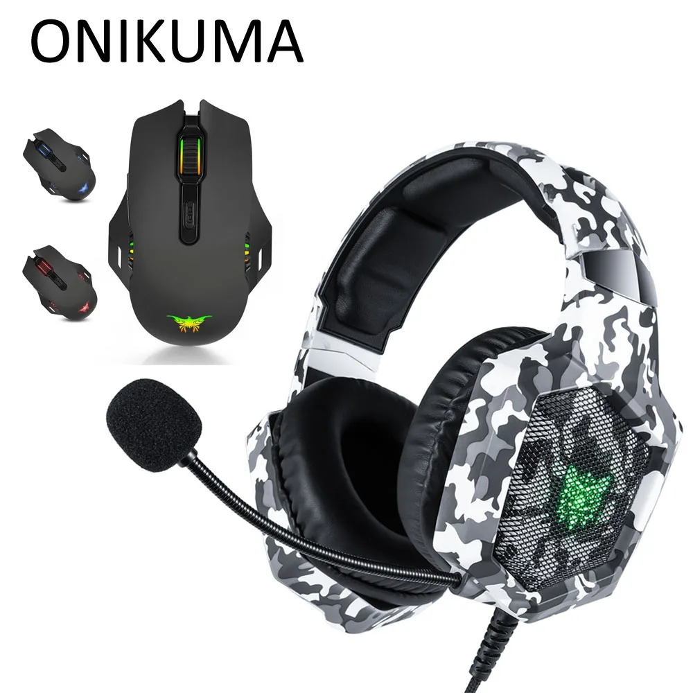 With Box ONIKUMA K8 PS4 гарнитура Casque PC Gamer бас Игровые наушники с микрофоном+ профессиональная проводная USB игровая мышь - Цвет: With Box