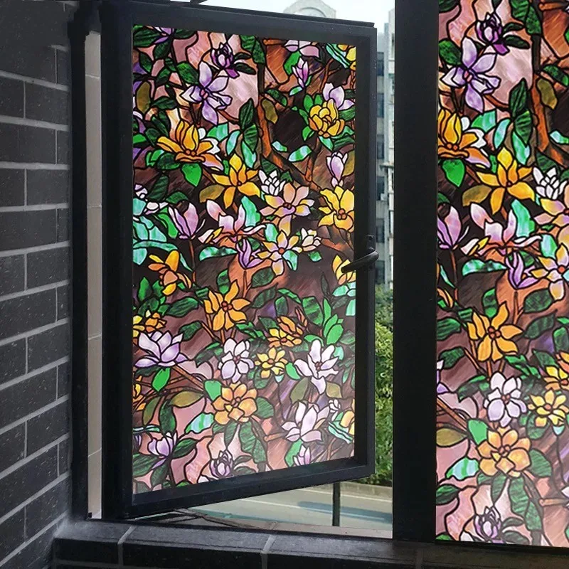 

Colored Magnolia Window Film Static Glass Sticker Shading Anti-UV bathroom Privacy Window paper Opaque Stained Decorative Film