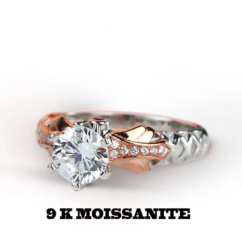 EDI Роскошные 1ct Moissanite алмазные 14k 585 розовое белое золото кольцо для женщин рубиновые обручальные кольца ювелирные украшения Рождественские подарки - Цвет камня: 9k moissanite