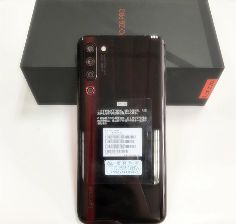 Lenovo Z6 Pro с глобальной прошивкой, 6 ГБ, 128 ГБ, Восьмиядерный процессор Snapdragon 855, дисплей 6,39 дюйма, 1080 P, смартфон с отпечатком пальца, задняя камера 48 МП, четыре камеры