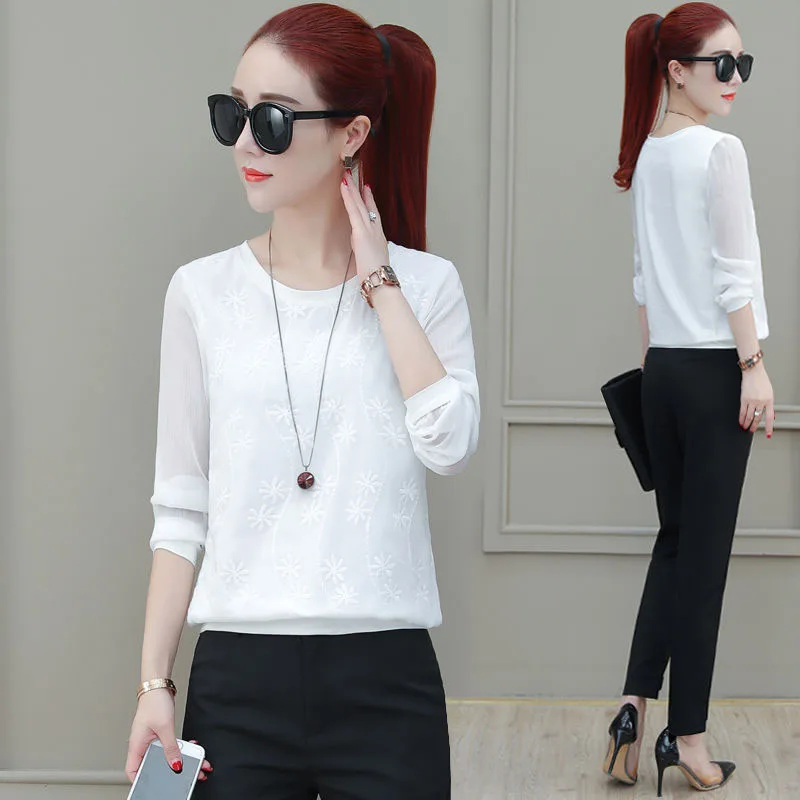 Женские весенне осенние стильные кружевные рандомные повседневные Белые блузы с