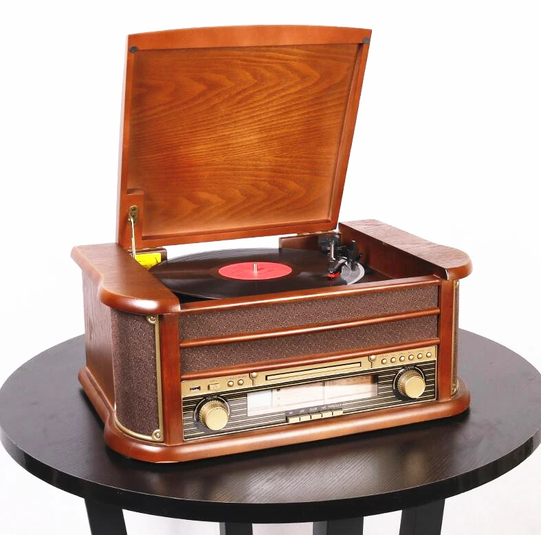 Виниловый граммофон HX Classic в ретро-стиле с функцией Bluetooth и радио 220 В | Электроника