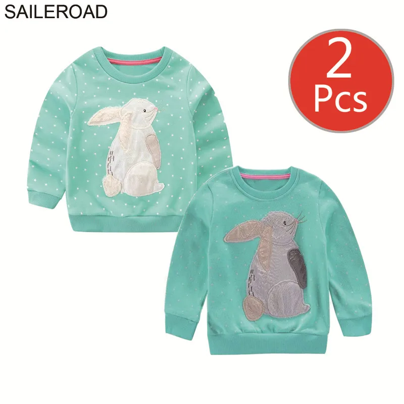 3057 3000 photo SAILEROAD 2 шт. Животных Вышивать Толстовка для Девочек Толстовки для Девочек Кролик Кошка 3D Детские Толстовки Детская Одежда Детская Одежда - Цвет: 3057 3000 photo