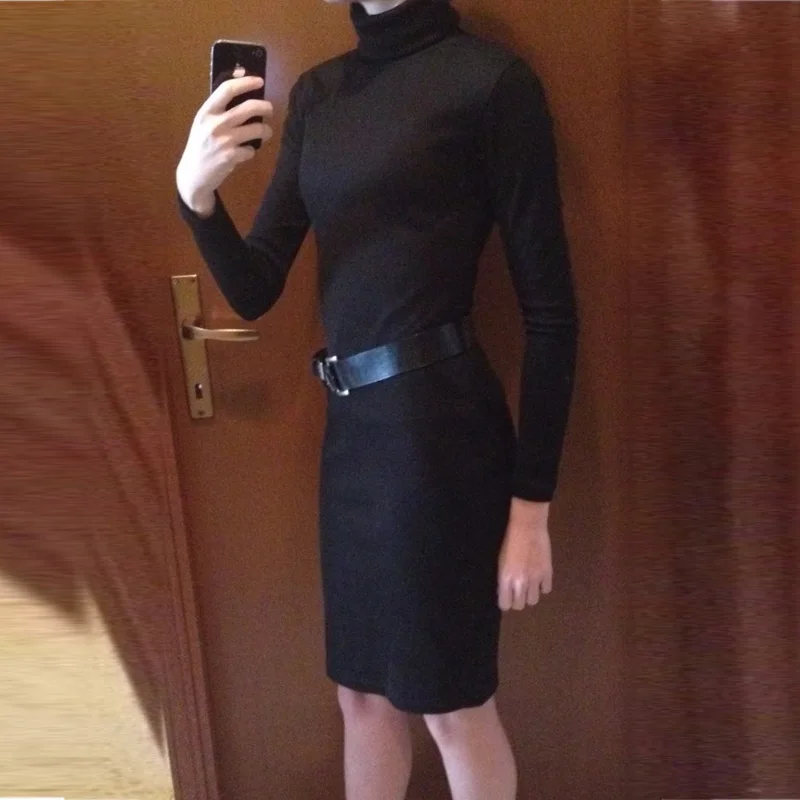 Мода 2019 новое осенне зимнее платье женское тонкое с длинным рукавом повседневное