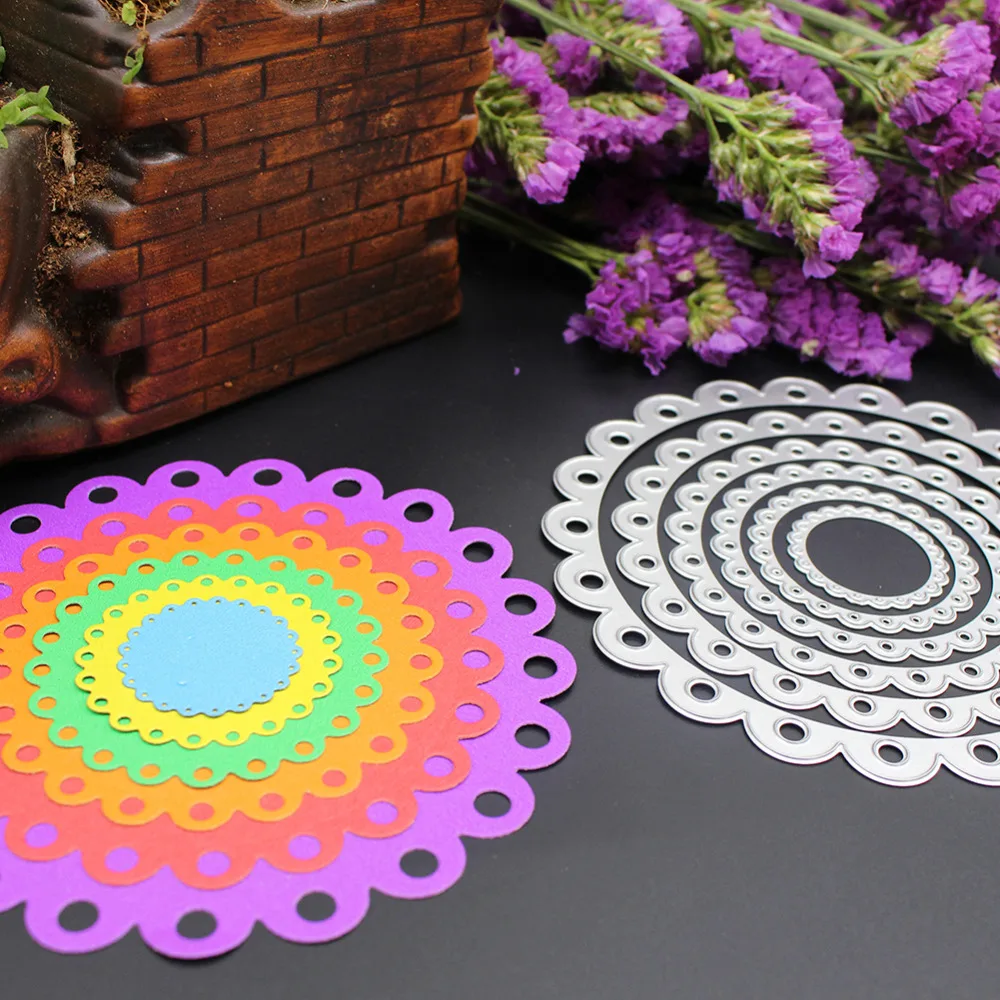 Новинка 6 шт./компл. круглый полый кружевной узор с краями трафарет для резки