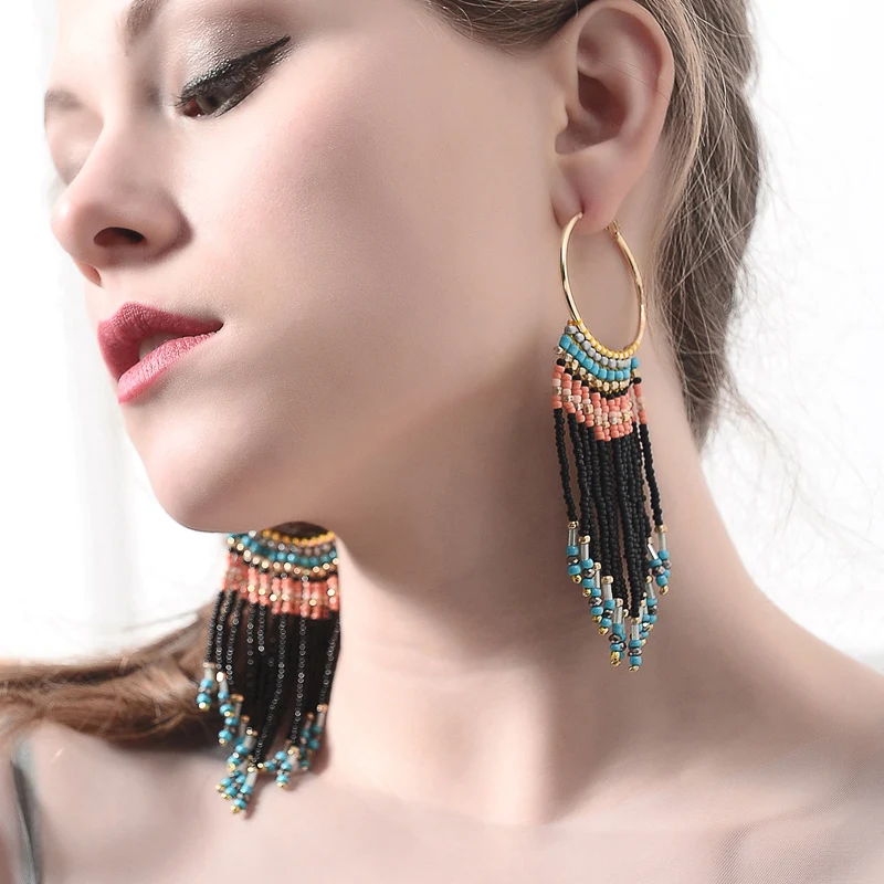 Banny розовый ручной работы бисер кисточкой серьги для Для женщин Красочные