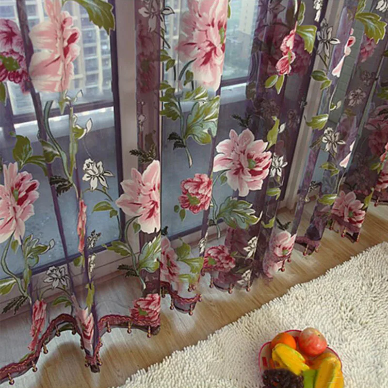 Романтический Тюль занавески s для гостиной выгорания Пион цветочный бисером