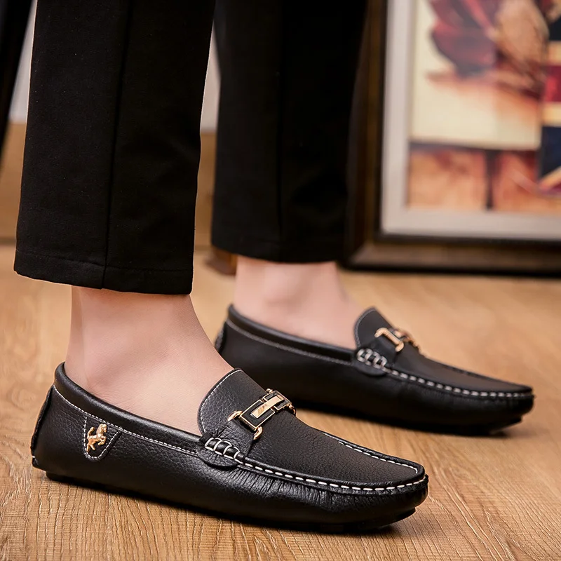 

QFFAZ Brand Fashion spring Style Soft Moccasins Men Loafers High Quality Genuine Leather Shoes Men Flats Gommino Driving Shoes