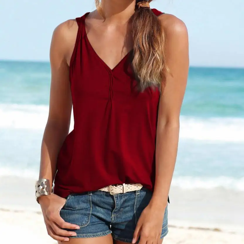 Модная Летняя женская одежда рубашки жилет на бретелях топ рубашка без рукавов