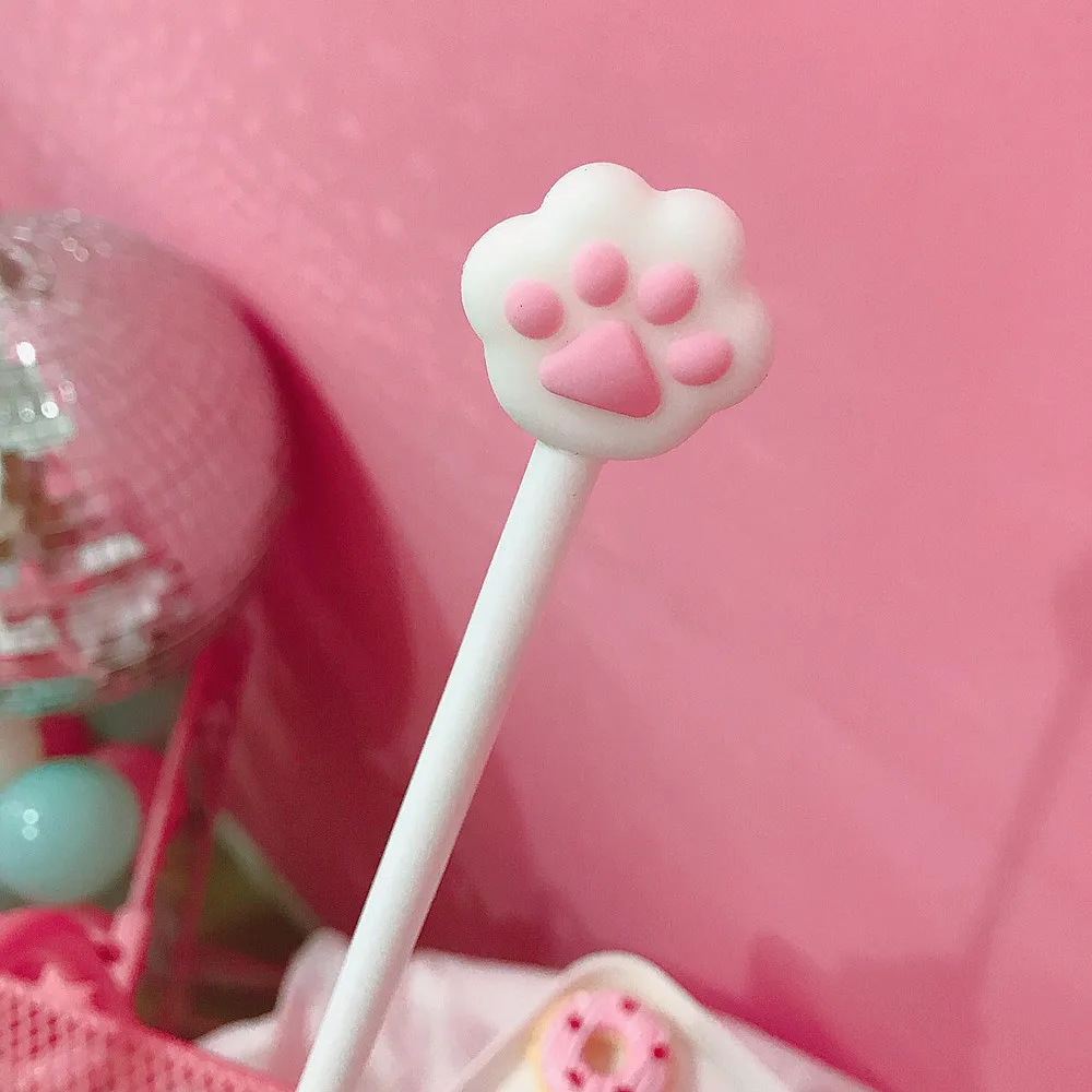 2 шт./лот Kawaii милый кот Paw розовое сердце гелевая ручка подпись ручка Эсколар Papelaria школьные офисные поставки рекламный подарок - Цвет: Белый