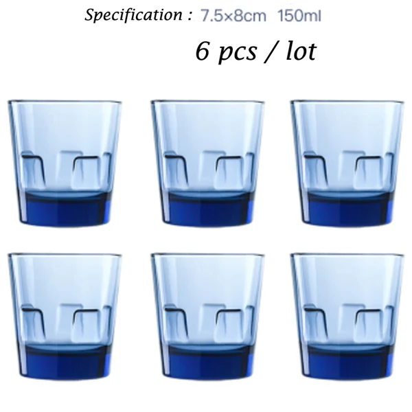6 pcs blue style 3 Соковое стекло, красочное креативное тиснение, стакан для воды, 6 шт./лот, розовый, синий, утолщенный бокал для вина, пива, чая, молока, стакан chivas - Цвет: 6 pcs blue style 3