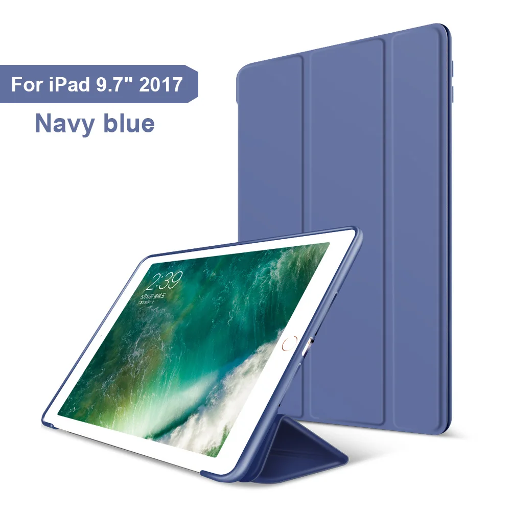 navy blue Для iPad iPad 9,7 дюймов Чехол, ультра тонкий легкий смарт-чехол трехслойный Чехол подставка с гибкой мягкой ТПУ задней крышкой - Цвет: navy blue