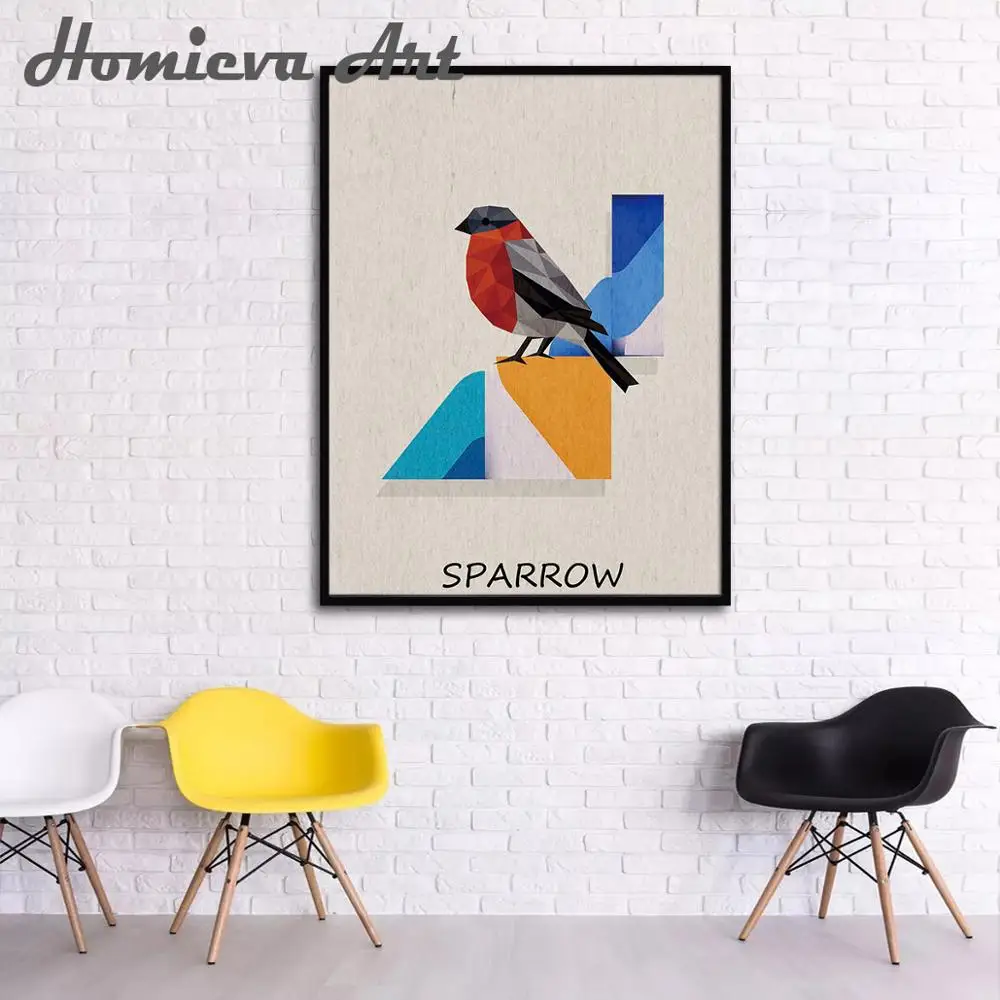 Красочные абстрактные геометрические узоры животные плакат печать птица холст