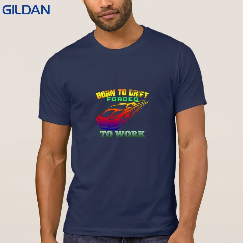 New Style Born To Drift Forced Work Tees Tshirt Weird Men's T Shirt Basic Solid 2018 Anti-Wrinkle Crew Neck | Мужская одежда
