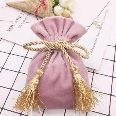 Pink Gold 10 шт серые золотые бархатные сумки с кисточкой 11x15 см фиолетовые красные сумки ювелирные изделия MP3 упаковочные сумки рождественские конфеты свадебные подарочные сумки - Цвет: Pink Gold
