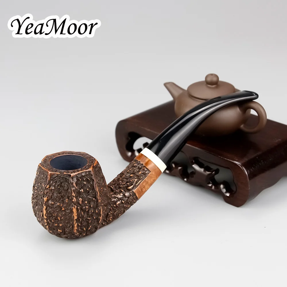 

New Bent Octagon Pot Briar Pipe 9mm Filter Smoking Pipe White Ring Carved Briar Wood Pipe Random Carven Tobacco Pipe 74 tools