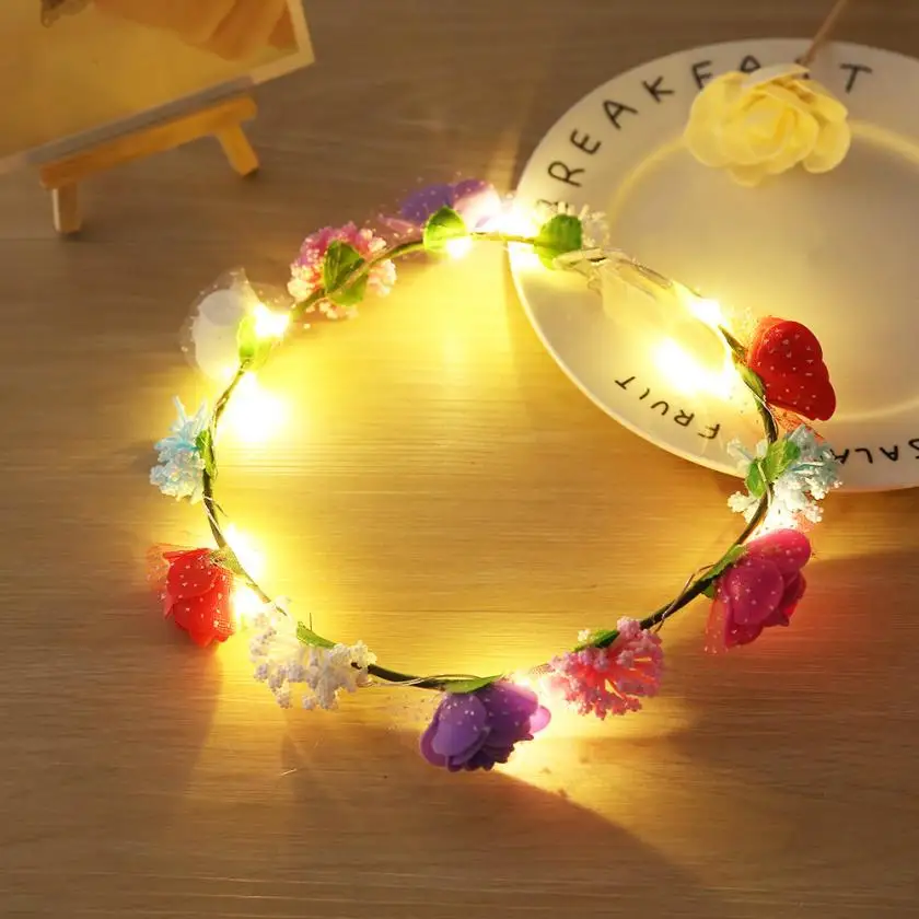 Multicolor 1 шт., богемные розовые цветы, Блестящая лента для волос, цветочная гирлянда, летняя Праздничная повязка на голову в виде короны с цветами, венок, тиара, волосы со светодиодами JU283 - Цвет: Multicolor