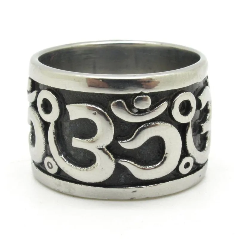 Omsymbol Buddhism Biker Vintage Male Jewellery Rock Gothic Stainless Steel OM Ring Free Shipping New Gift | Украшения и