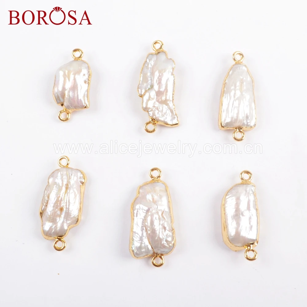 BOROSA 10 шт Золотой Цвет бесплатная ФОРМА натуральный белый жемчуг соединитель