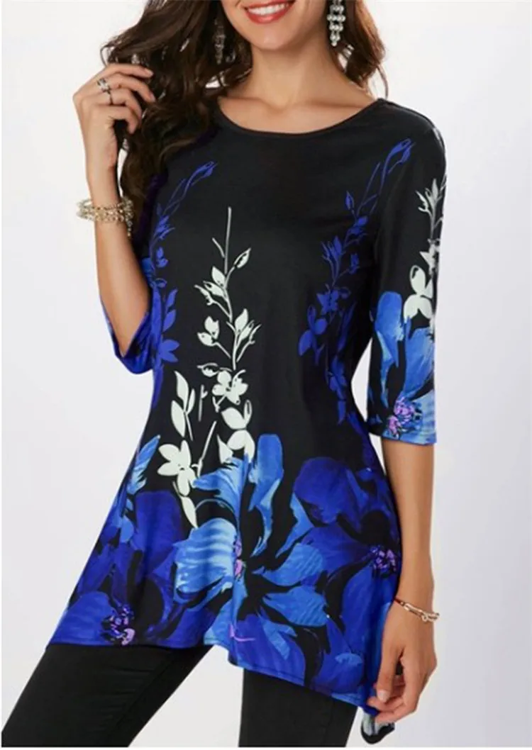 Большие размеры, женские футболки с коротким рукавом и цветочным принтом, топ, лето, новые повседневные свободные футболки с круглым вырезом размера плюс, женская одежда, S-5XL