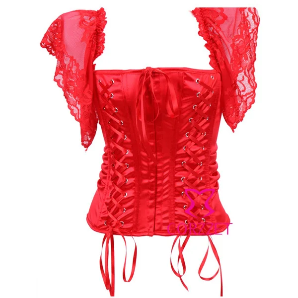 Латексная готическая одежда Женский атласный и кружевной черный корсет