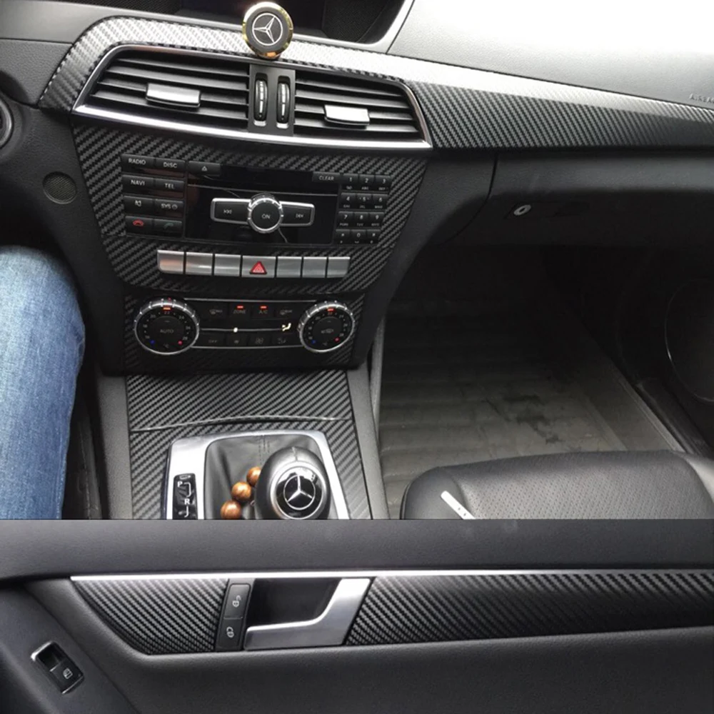 Для Benz C Class W204 2011-14 подкладке центральной Управление Панель дверная ручка 5 мм Углеродистой волокно наклейки стайлинга автомобилей аксессуары