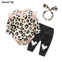 top and top baby girls clothes set 2018 autumn newborn baby girl clothing leopard print rompers headband pants 3pcs outfits set