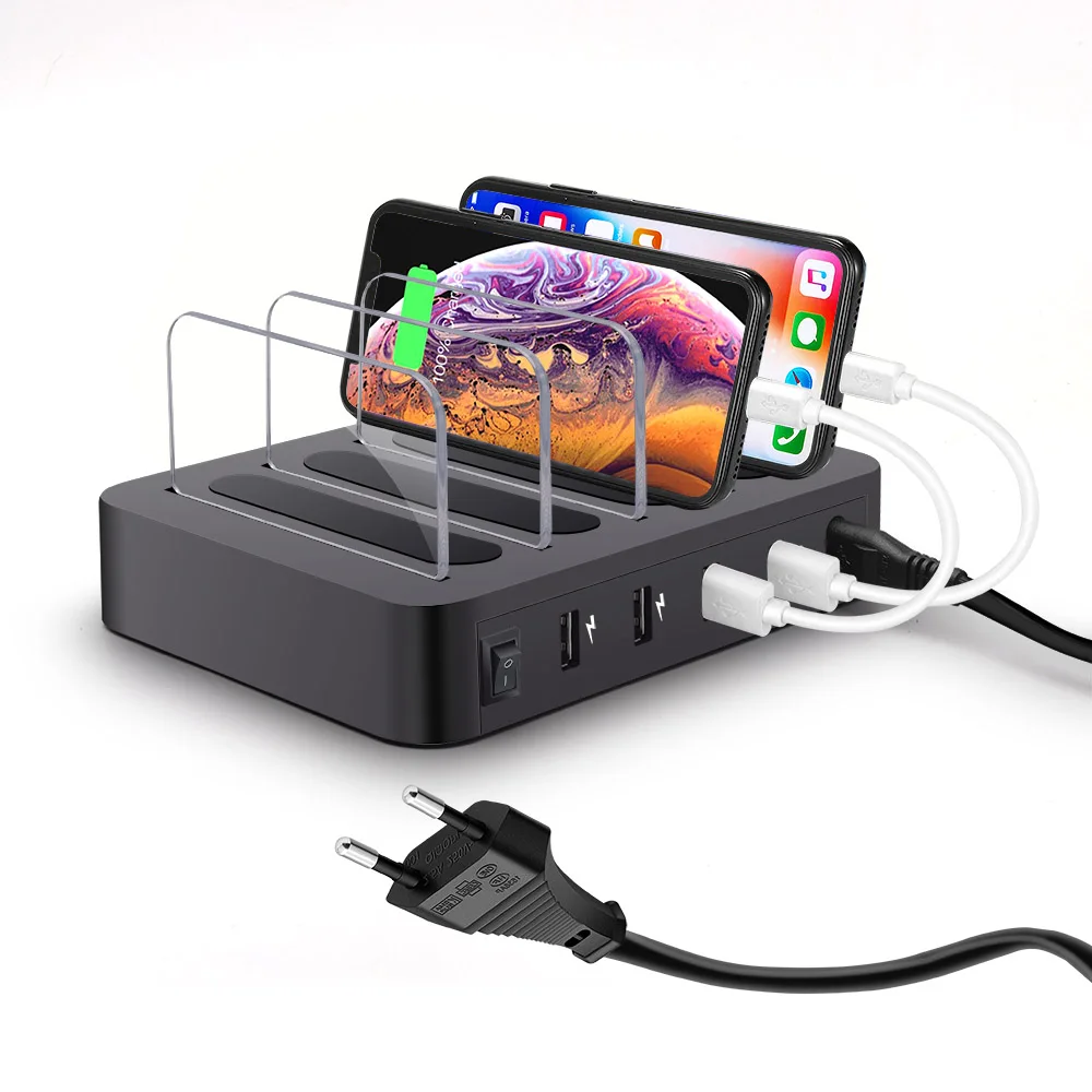 Европейский Союз (ЕС) Быстрый док-станция для зарядки с USB 4-Порты и разъёмы быстрое зарядное устройство QC 3,0 нескольким устройствам нескольких устройств Зарядное устройство органайзер для Apple iPad iPhone - Тип штекера: Европейский Союз (ЕС)