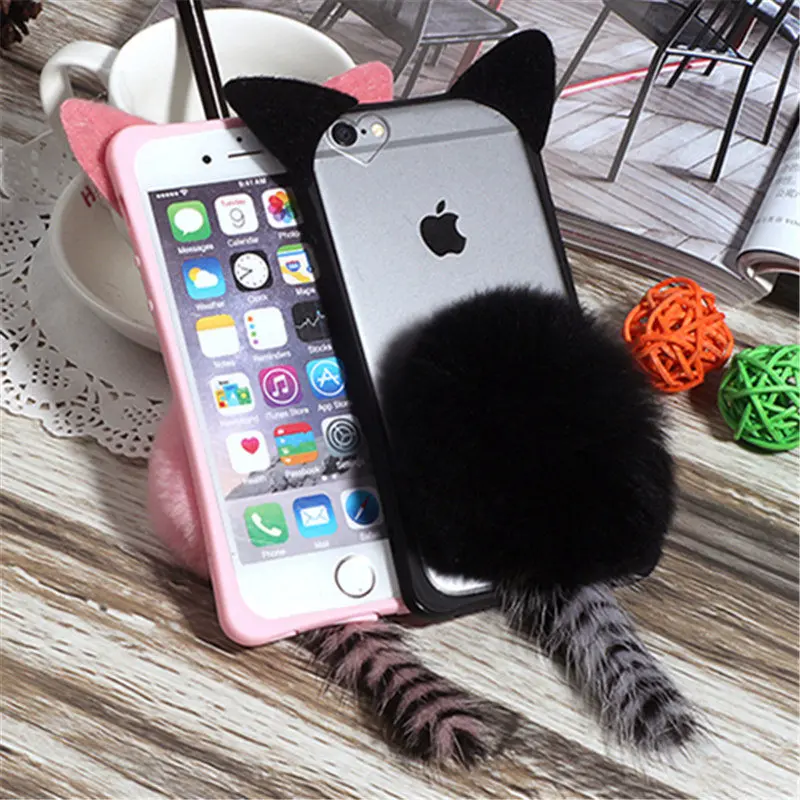 Для iPhone 5 5S 6 S 7 8 Plus X прозрачный чехол для телефона плюшевый меховой мячик с