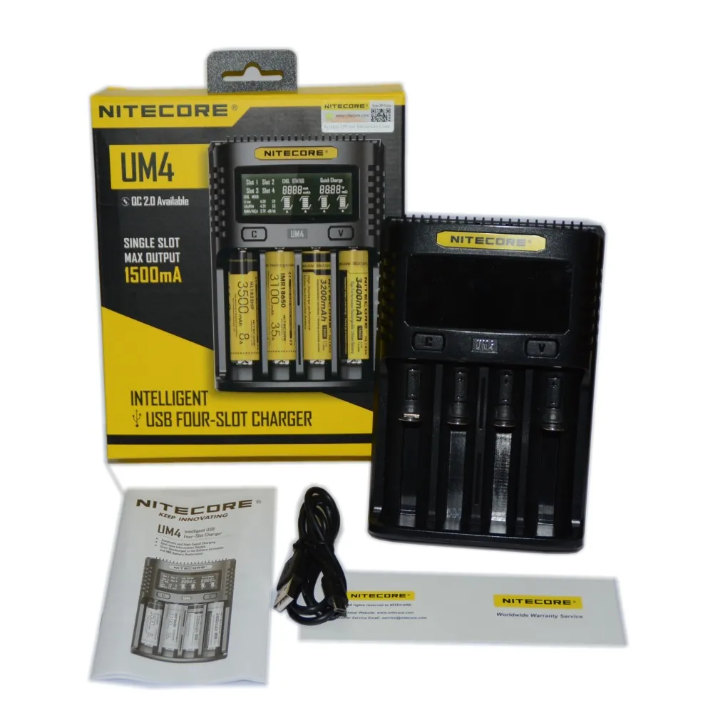 NITECOR UM4 C4 VC4 LCD Смарт зарядное устройство для литий-ионных/IMR/INR/ICR/LiFePO4 18650 14500 26650 AA 3,7 1,2 V 1,5 V батареи D4 - Цвет: USB