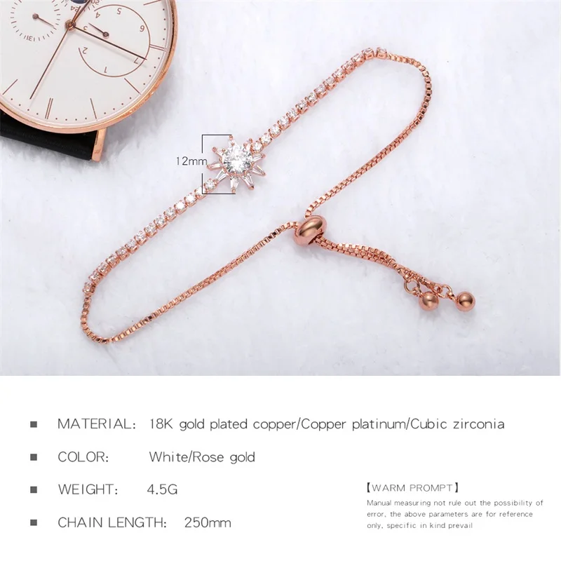 V.YA Newest Flower Zircon Bracelet For Women Rose Gold Crystal Bead Bangles Adjustable Female Gift | Украшения и аксессуары