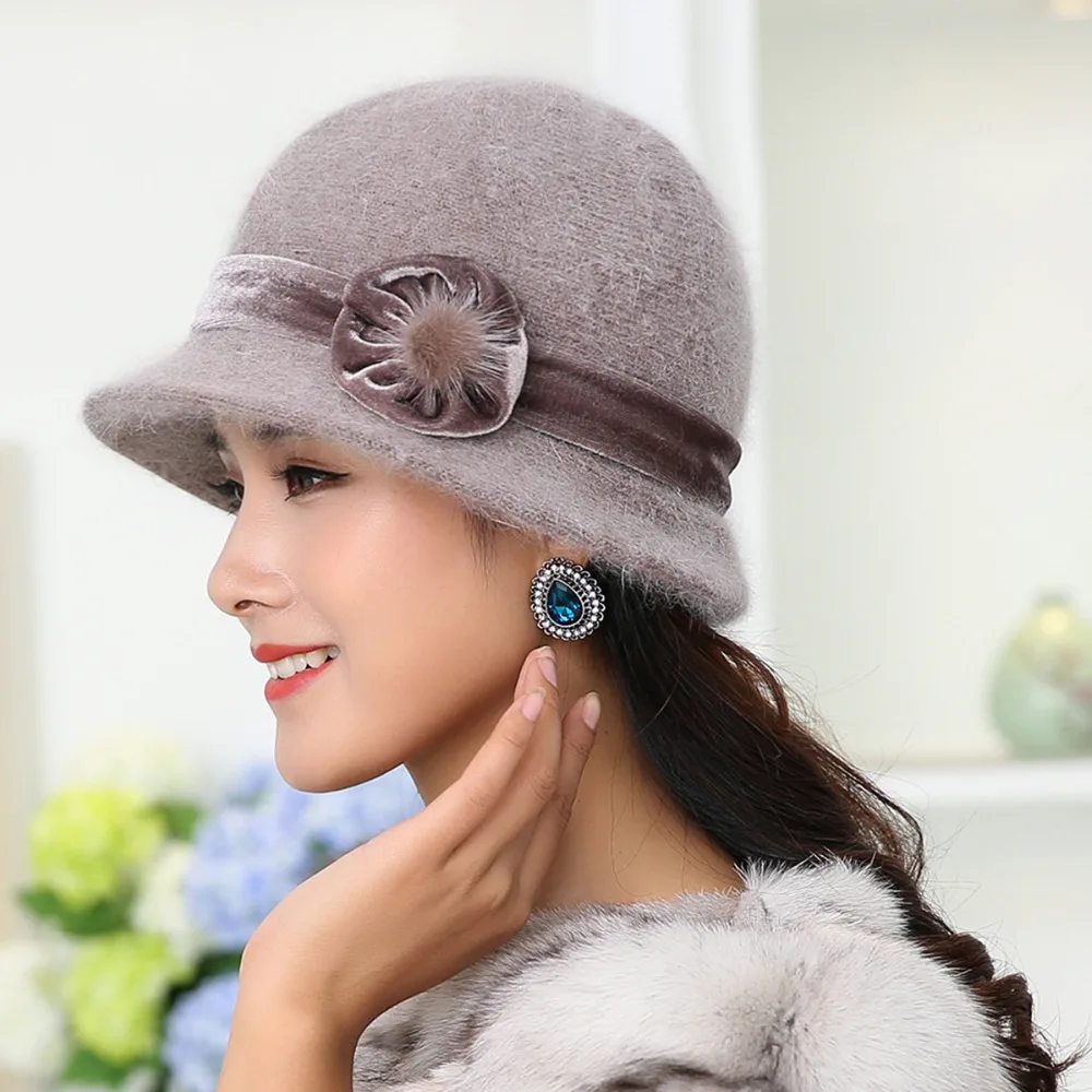 20 стилей,, Зимняя женская вязаная шапка Skullies с цветочным рисунком, супер Мягкая шерстяная шапка с кроличьим мехом, теплые шапки, женские Мешковатые Головные уборы, шапка