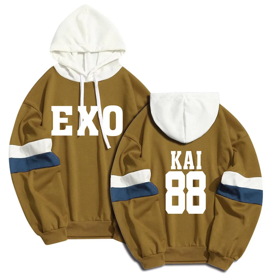 color24 88 Kpop EXO толстовки Толстовка мужская женская уличная Лоскутная K-pop девушка XIUMIN LUHAN CHANYEOL унисекс пуловер Одежда - Цвет: color24 88