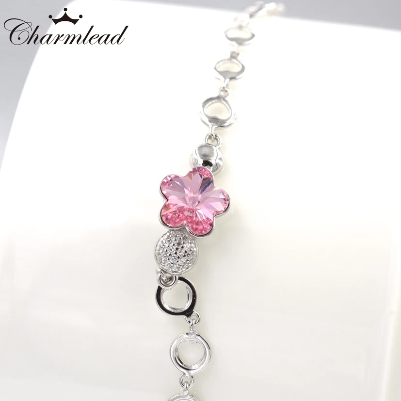 Женский браслет из серебра 2017 пробы с кристаллами и цветком сливы|bracelet jewelry|sterling