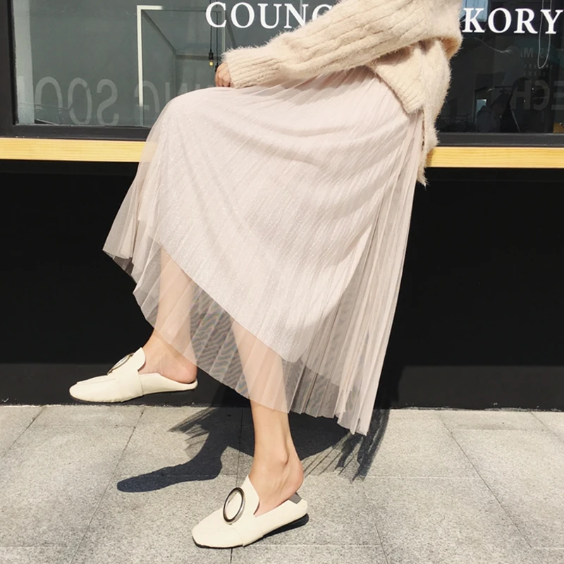 Женская длинная сетчатая юбка с люрексом элегантная плиссированная составного