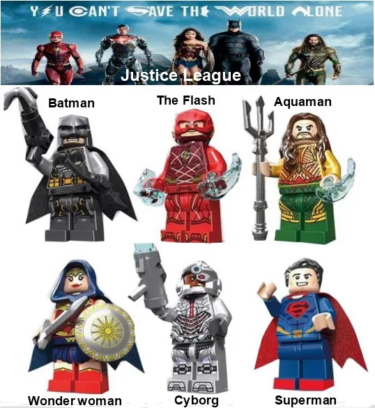 DC Justice League, блоки, Детские Угловые производства, Бэтмен, Супермен, чудо-женщина, Аквамен, киборг, флэш-строительные блоки, игрушки, подарки