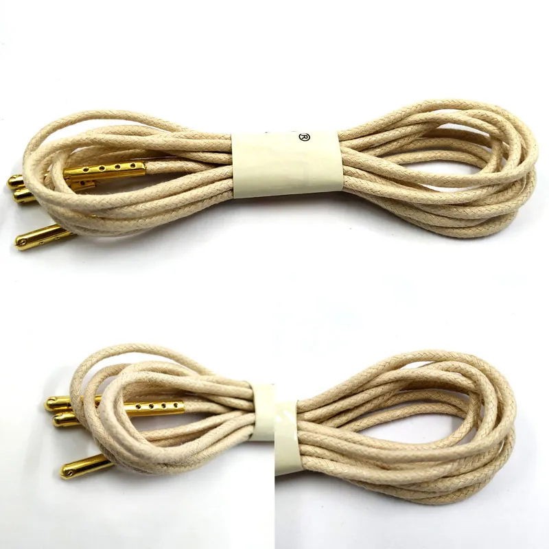 02 Beige Golden JUPHAIR тонкие Вощеные хлопковые шнурки круглые золотые металлические головы восковая шнурка платье кожаные шнурки для обуви ботинок шнурки для спортивной обуви - Цвет: 02 Beige Golden