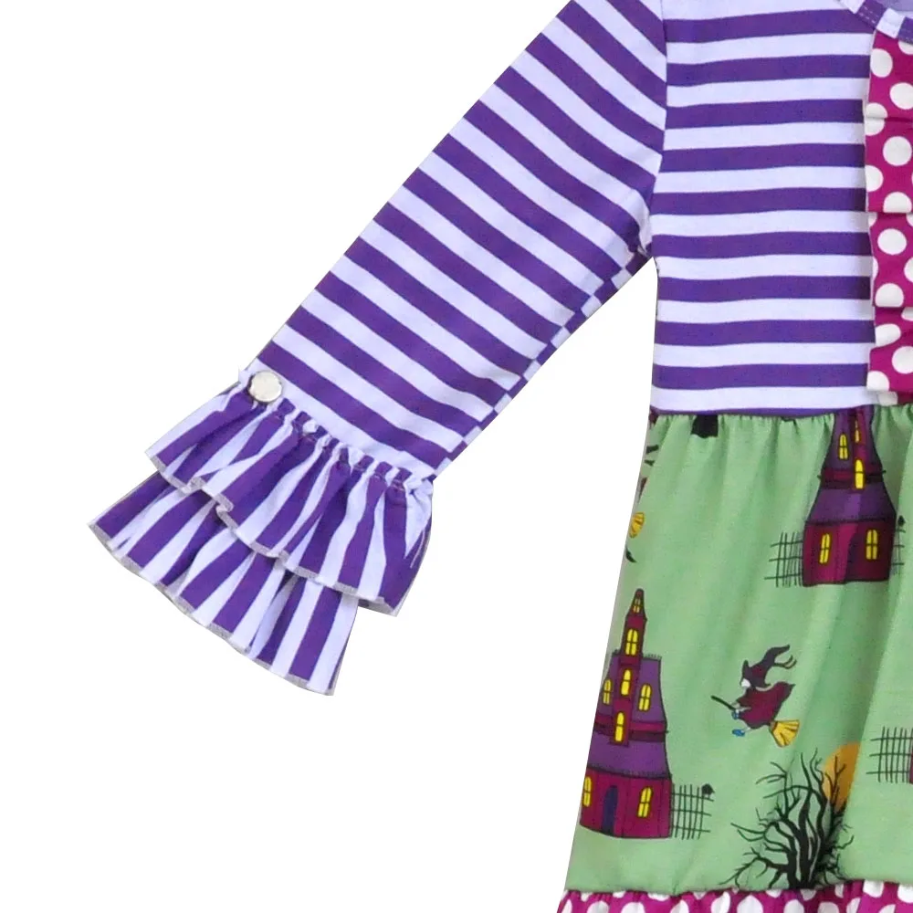 Высокое качество Комплект пижамы для детей на Хэллоуин в полоску топ с рюшами и