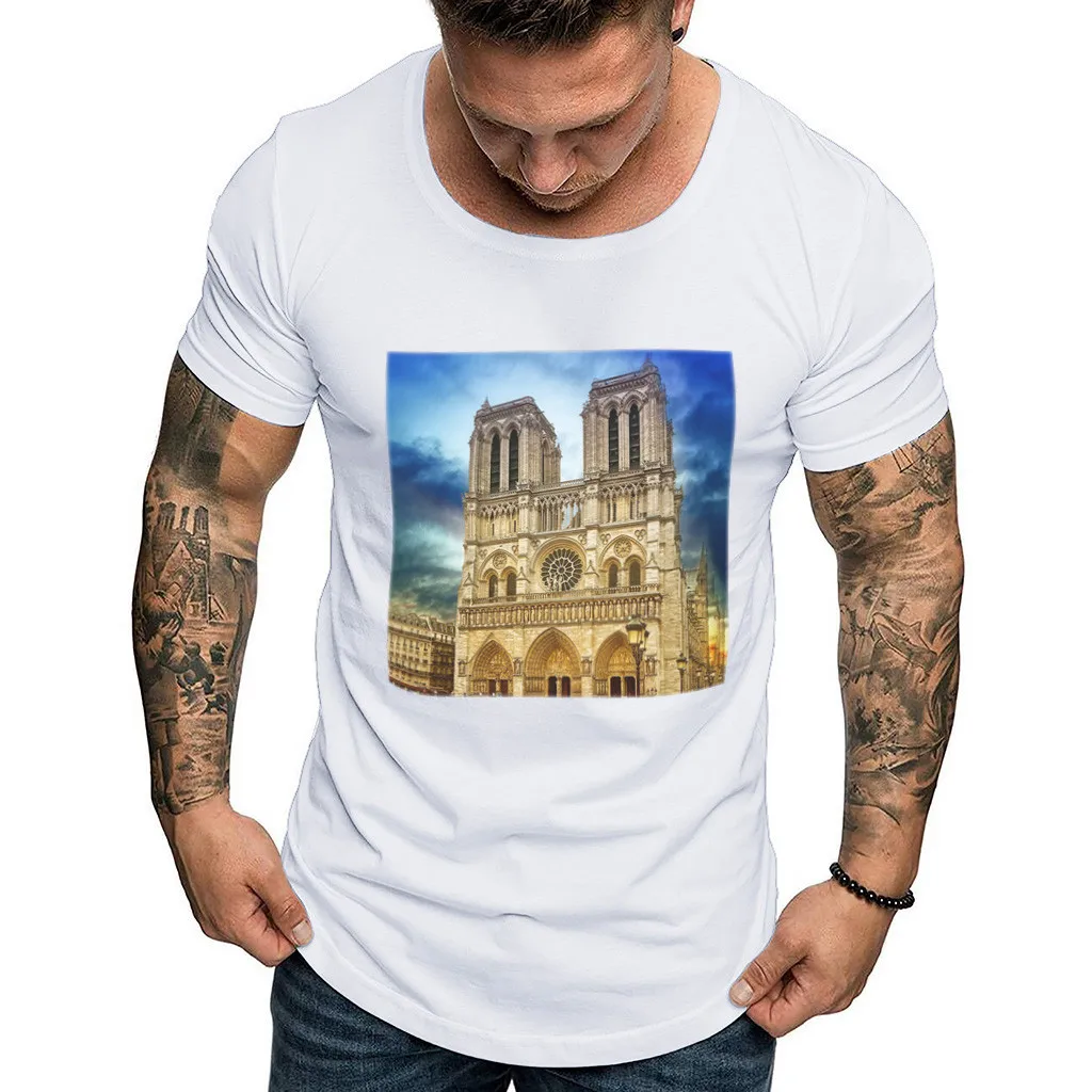 Модная мужская футболка Нотр-Дам Парижа с эффектом памяти рубашка коротким