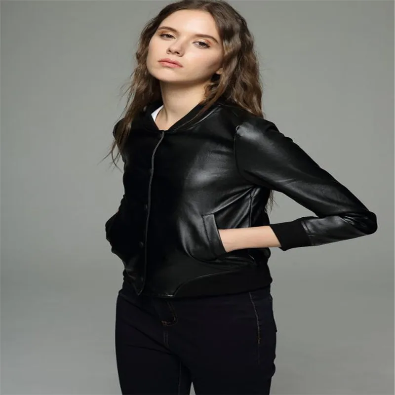 

Gray Europe And United Autumn Women PU Leather Jacket Coat Fashion Casual Button Letter Baseball Uniform Back Letter Jacket