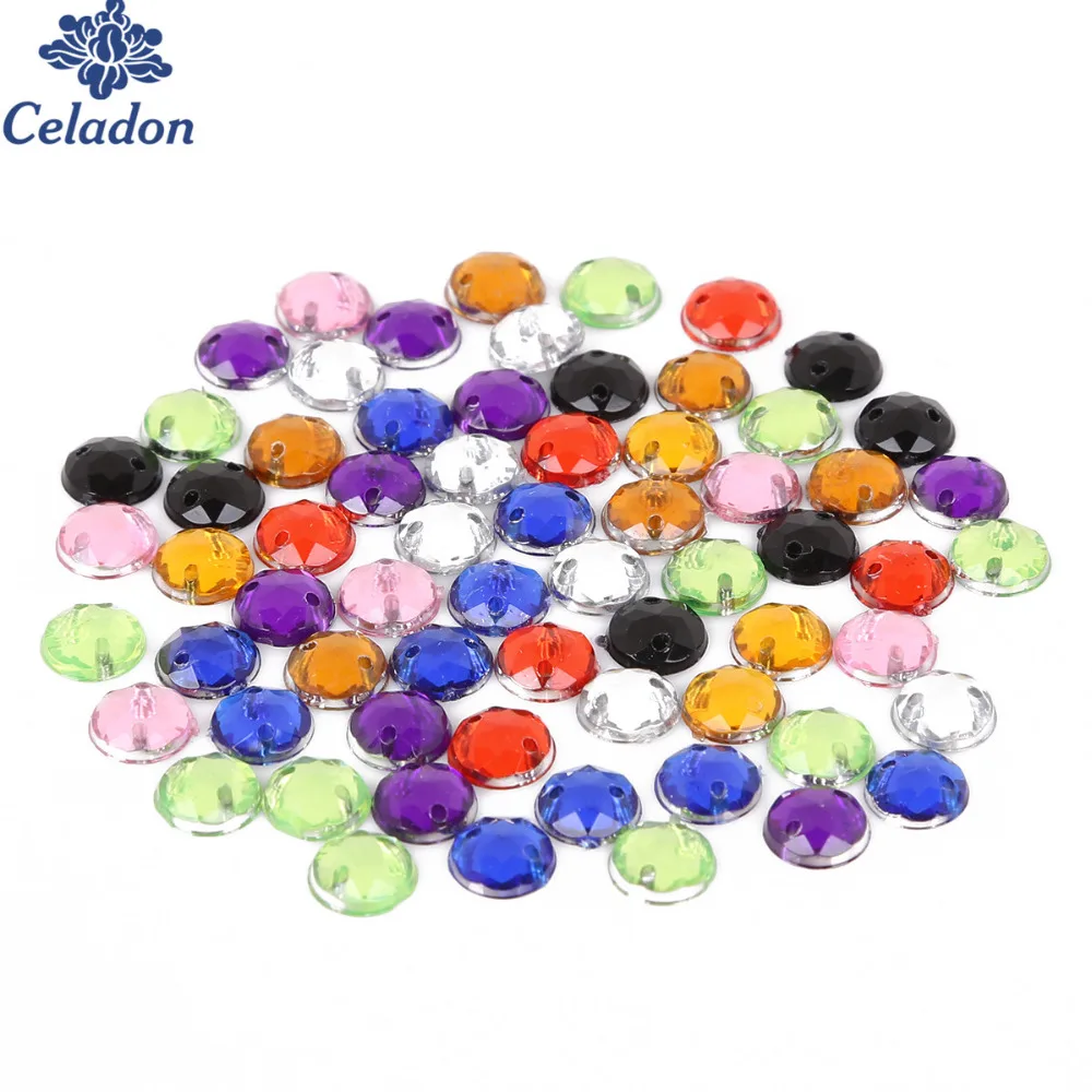 Разноцветные Круглые акриловые стразы 8 мм пришивные с 2 отверстиями и круглой