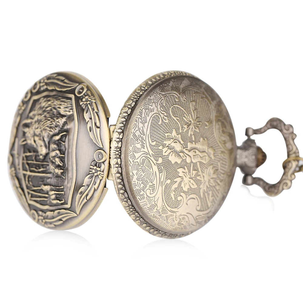 Часы мужские кварцевые карманные в винтажном стиле с изображением волков