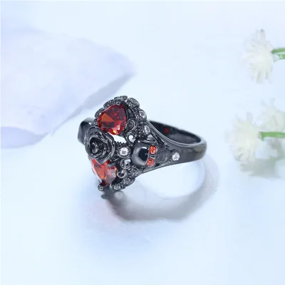 Gothic Skull Finger female wedding rings For Women Girl Red Heart Crystal CZ Rose Flower Trendy Jewelry Gift | Украшения и