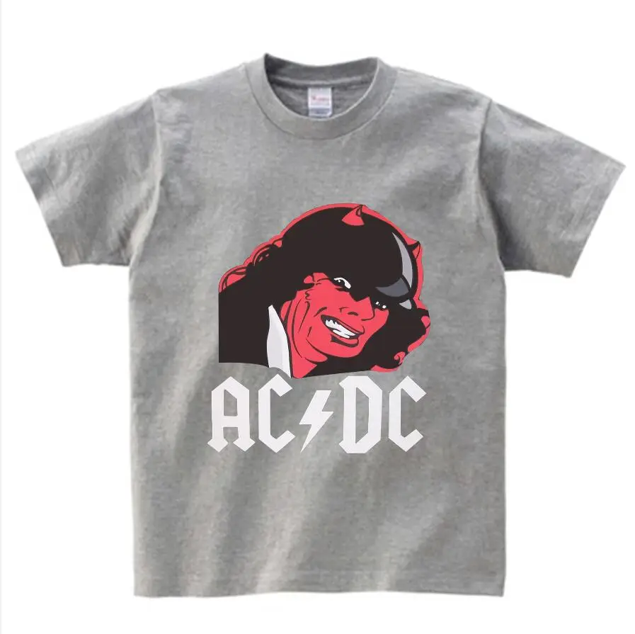 gray childreT-shirt Для мальчиков и девочек с принтом в виде группа AC/DC Футболка в стиле рок с О-образным вырезом с коротким Футболка с принтом Acdc тяжелый с металлическими наконечниками, Детская футболка, футболки для грудничков От 3 до 8 лет NN - Цвет: gray childreT-shirt